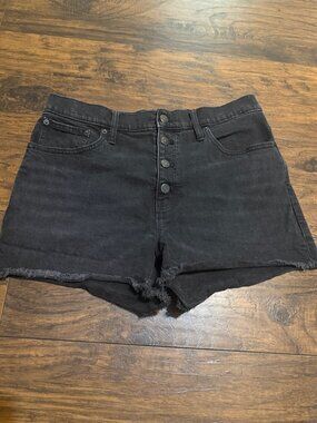High-Rise Button-Front Denim Shorts